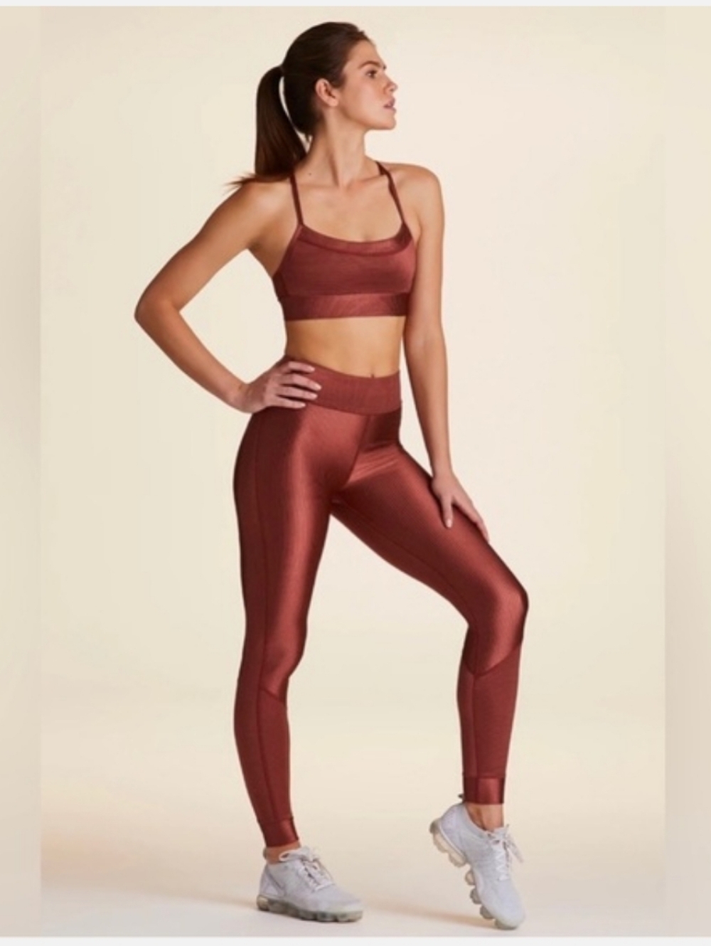 NWT- Alala Raya Rib Leggings in Metallic Desert Rose Women's Size Small